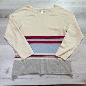 Tommy Bahama Cashmere Ivory, Blue, Burgundy Striped Lightweight Sweater, Large